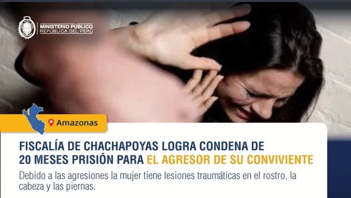 Fiscalía de chachapoyas logra condena de 20 meses prisión para el agresor de su conviviente