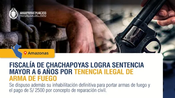 Fiscalía de Chachapoyas logra sentencia mayor a 6 años por tenencia ilegal de arma de fuego